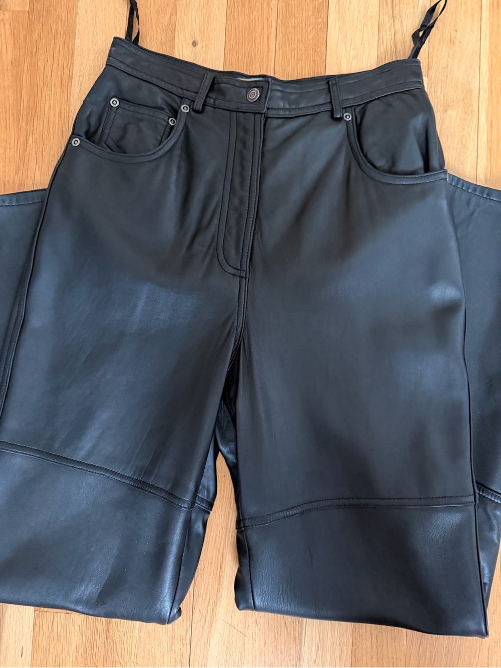 Black Wide-Leg Leather Pants